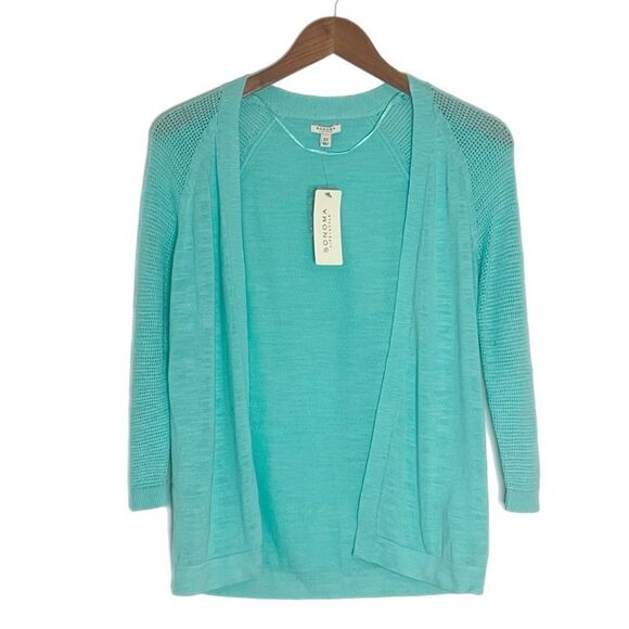 Soma Aruba Blue Open Front Pointelle Three Quarter Sleeve Cardigan Size XS - Picture 1 of 5